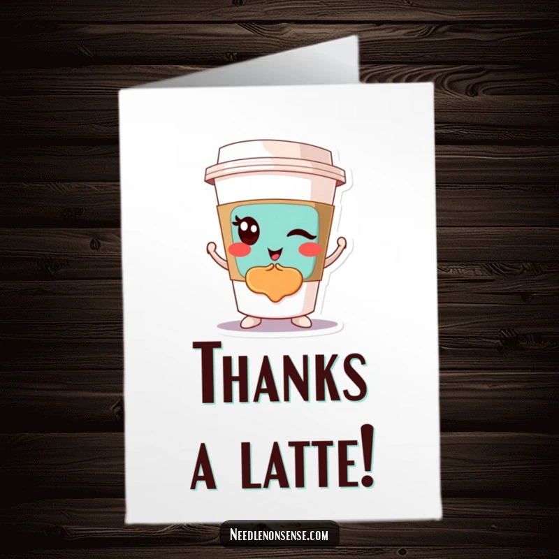 Funny Free Printable Thank You Card: A winking coffee cup proudly displays a colorful abstract design, a chic DIY gift.