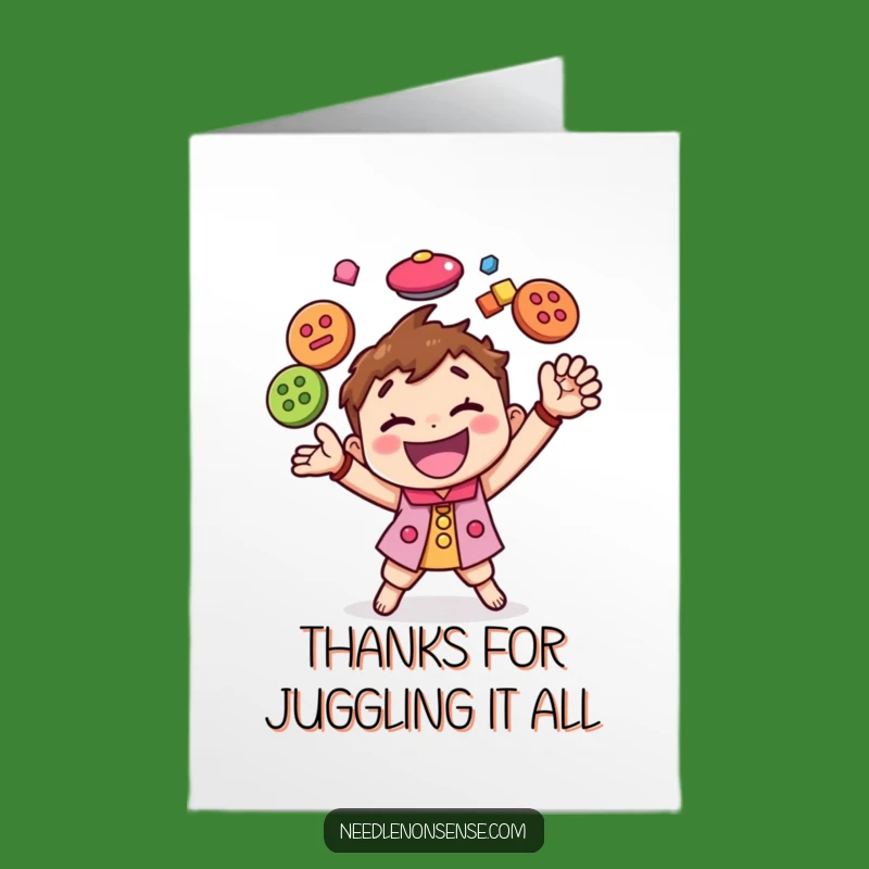 Free Printable Thank You Card: Button Juggler Character, Grateful Downloadable Gift