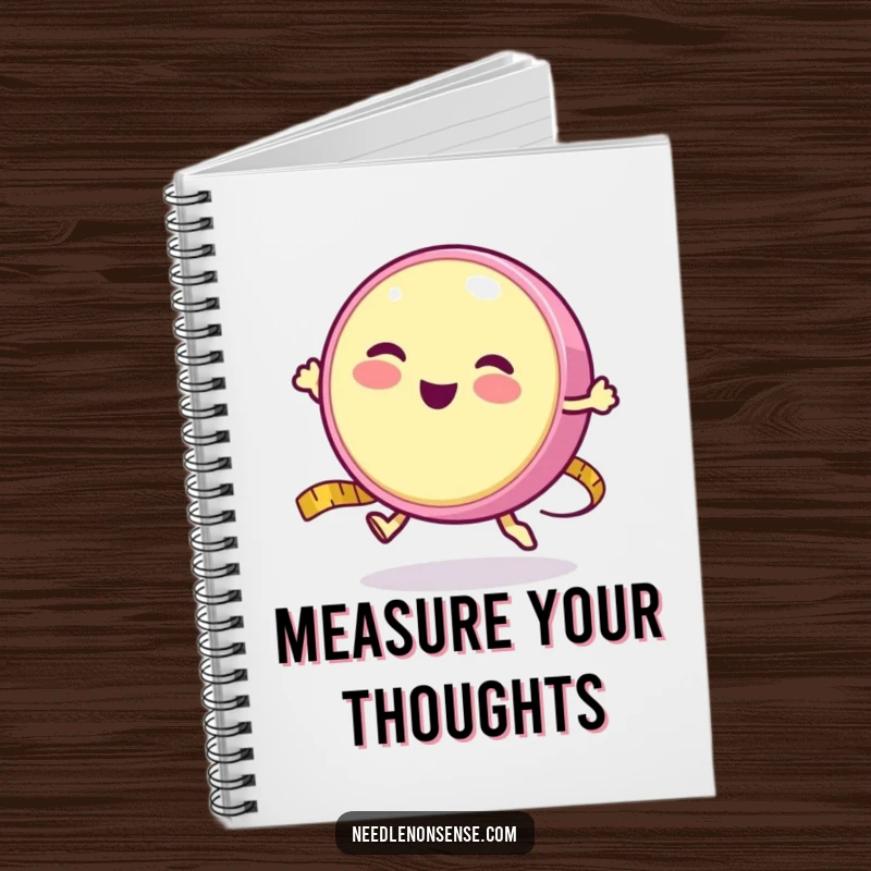 Funny notebook with a round measuring tape character happily bouncing like a yo-yo, ideal for noting measurements.