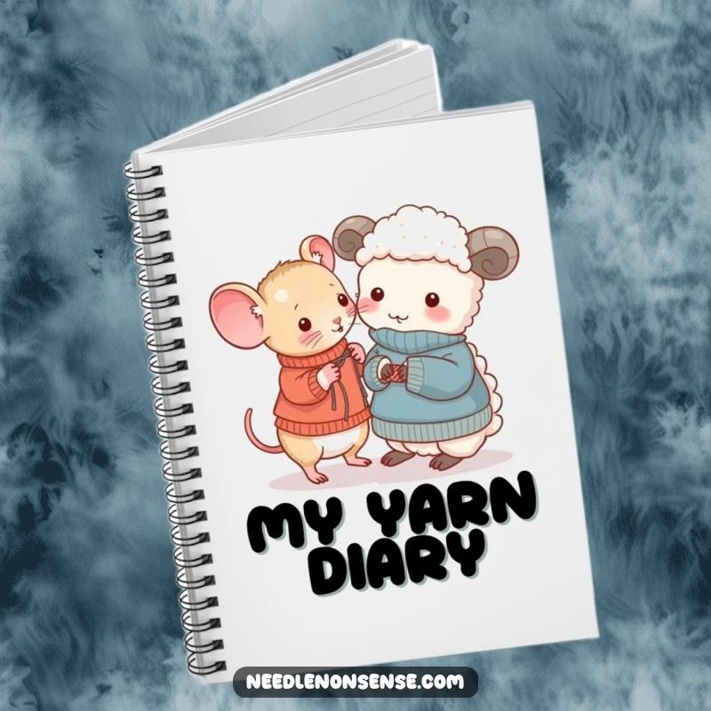 Funny Mouse and Sheep Knitting Notebook, a small mouse knits a sweater for a large amused sheep, funny journal.