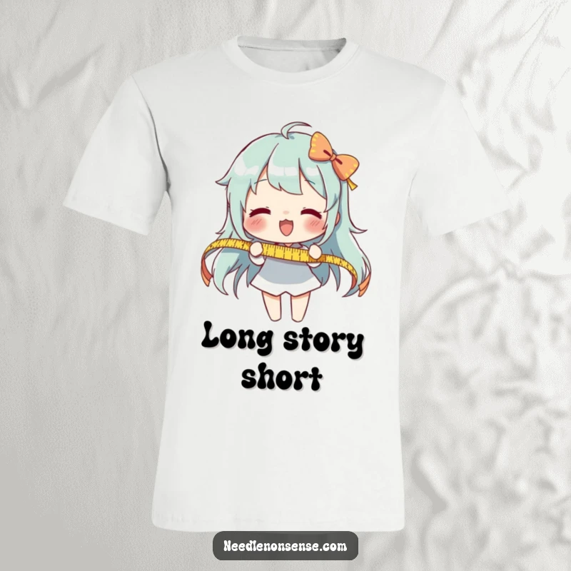 Funny Measuring Ribbon T-Shirt: An enthusiastic character is shown measuring a long ribbon, highlighting precision and fun.