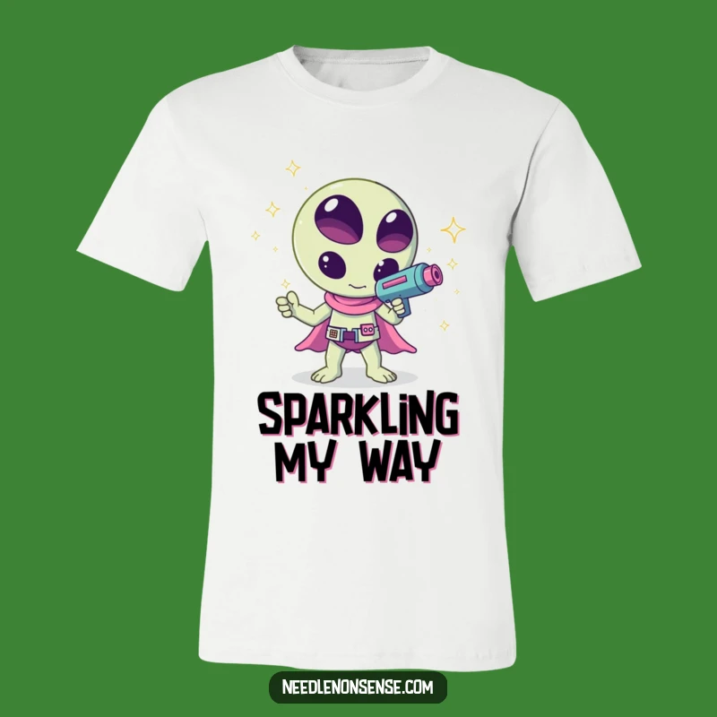 Funny Kawaii Alien Sparkle Tee - Galactic Wave Apparel!