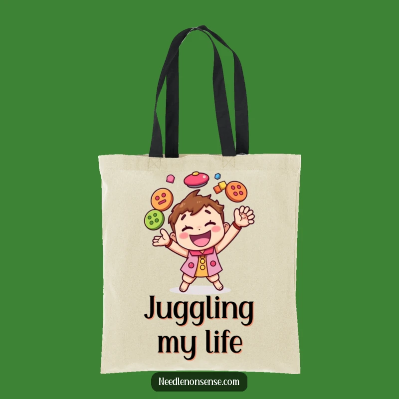 Funny Button Juggling Character Tote Bag, a Chic and Hilarious Crafting Accessory Gift